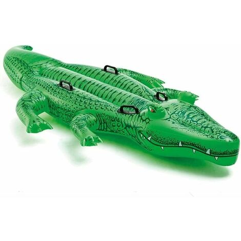 A- Bouée Anneau de Natation en Forme de Crocodile,Matelas Flottant Gonflable en PVC,lit Flottant Gonflable réutilisable étanche avec poignée Ergonomique