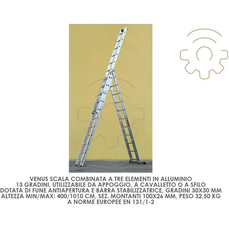 A chelle combinA e Venus A 3 A lA ments 13 marches h min / max 400/1010 cm support de rallonge pour A chelle