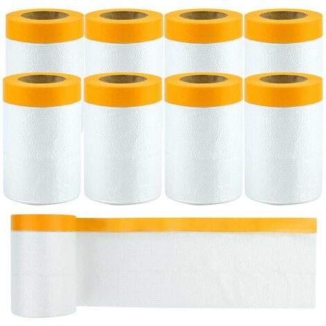 A-Film De Masquage Avec Ruban, 8 Rouleaux 55cm X 20m Film De Masquage, Bache De Protection Peinture Transparente, Masker Avec Ruban De Masquage Pour Masquer Et Recouvrir Durant Travaux De Peinture,AAM