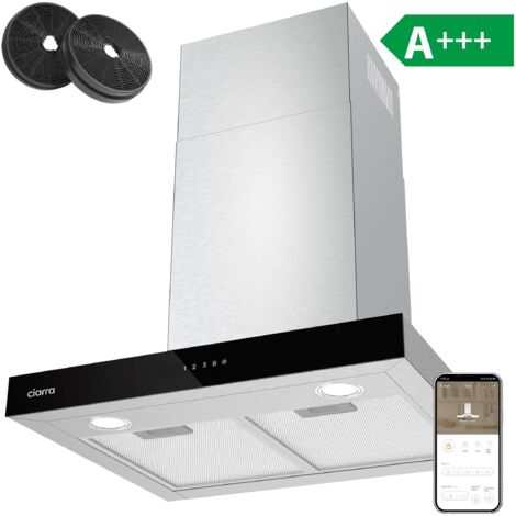 A++ Hotte Tactile 60cm - 650m3/h - 4 Vitesses - 2pcs Filtres a charbon - Recyclage ou Evacuation - LED - Inox - CBCS6102 - Inox
