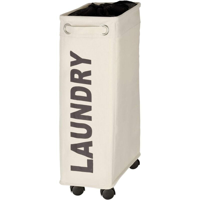 Linge étroit, panier linge roulettes, Corno beige, Polyester, 43 l, 18.5 x 60 x 40 cm