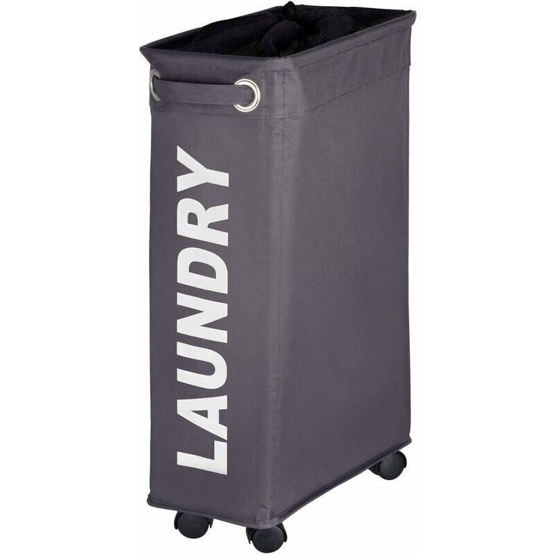 Linge étroit, panier linge roulettes, Corno gris, Polyester, 43 l, 18.5 x 60 x 40 cm