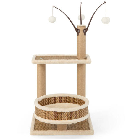 A partir de 1 torre multiusos para gatos de 40 x 40 x 80 cm con poste rascador juguetes extraíbles estilo moderno en MDF blanco 200014471