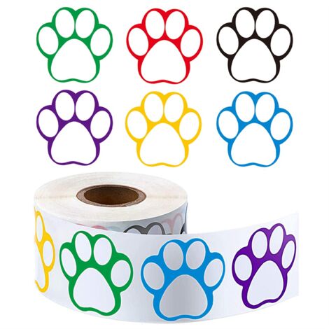 A Roll of 500 Pieces Colorful Stickers Dog Name Tags Labels Footprint, 1Inch (Mixed Color)