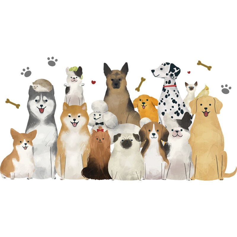 Ahlsen set of cute dog wall stickers, wall decals, wall decoration for living room, office, bedroom