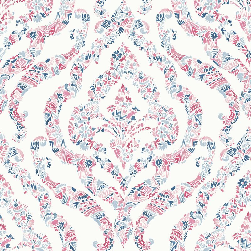 A Street Prints - Featherton Damask Red Blue Wallpaper Paste The Wall Modern