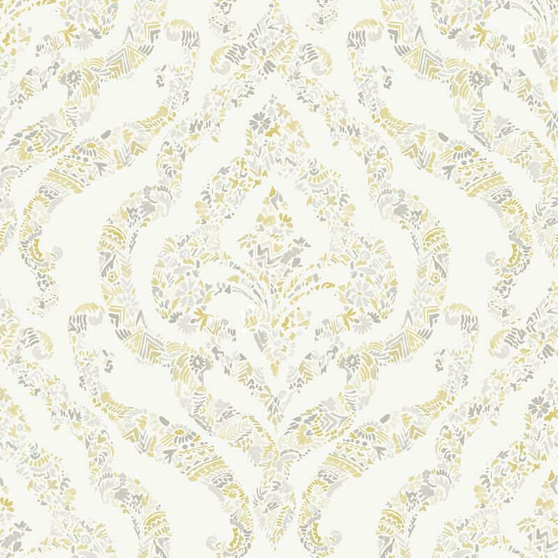 Featherton Damask Yellow Grey Wallpaper Paste The Wall Modern - A Street Prints