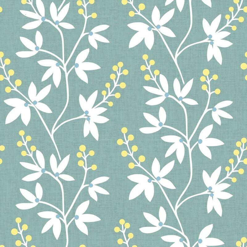 Simplistic Flower Print Teal Wallpaper Naturistic Paste The Wall - A Street Prints