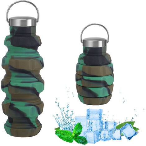 (A) Zusammenfaltbare Silikon-Wasserflasche 500 ml, wiederverwendbare Sport-Wasserflasche Pom