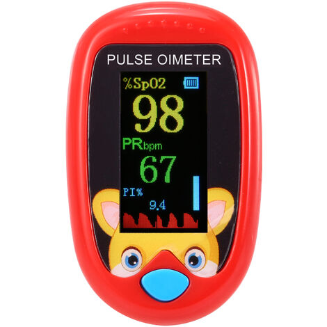 A1 Kinder Edition Finger-Clip-Oximeter (rot - Batterie eingebaut) USB wiederaufladbar / Typ-C-Buchse / 5 Sekunden bis zum Ergebnis / 8 Sekunden bis zur Abschaltung / Pulsfrequenz, Oximetrie / Perfusio