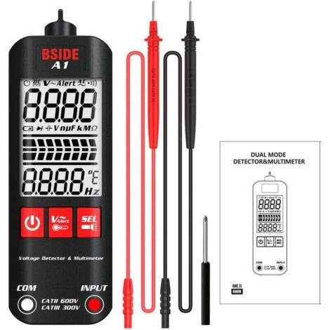 A1 Smart Digital Multimeter, Mini-Spannungsprüfer ohne Kontakt, einstellbare Empfindlichkeit, automatische Bereichswahl, misst Spannung, Durchgang, Widerstand, Frequenz, mit Gehäuse und Abdeckung