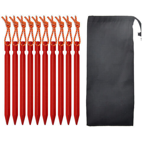 (A)10 pièces Sardines de Fixation, Sardines Camping Piquets de Tente avec Cordon Réfléchissant, Piquets de Sol Clous de Sable Crochets de Tente Piquets de Fixation pour Bache Jardin Camping Plage