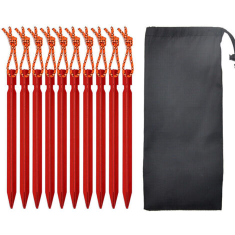 (A)10 Sardines de Fixation Camping Piquets de Tente en Aluminium 7001 avec Cordon Réfléchissant 18,2 cm 13 g pour Tente Bache Jardin Plage