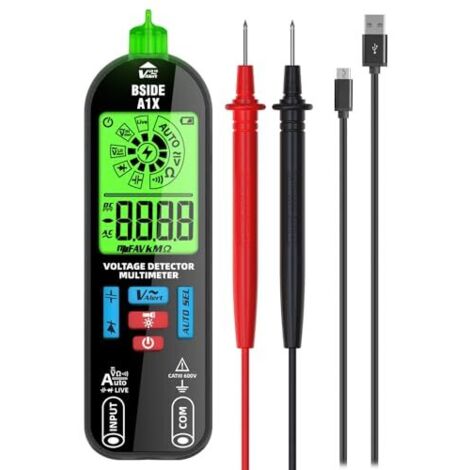 A1X Multimètre Numérique Intelligent Mini Testeur Électrique Rechargeable avec Nouvel Écran ID Détecteur de Tension Sans Contact Continuité Capacité Ohm Diode Câble Sous -
