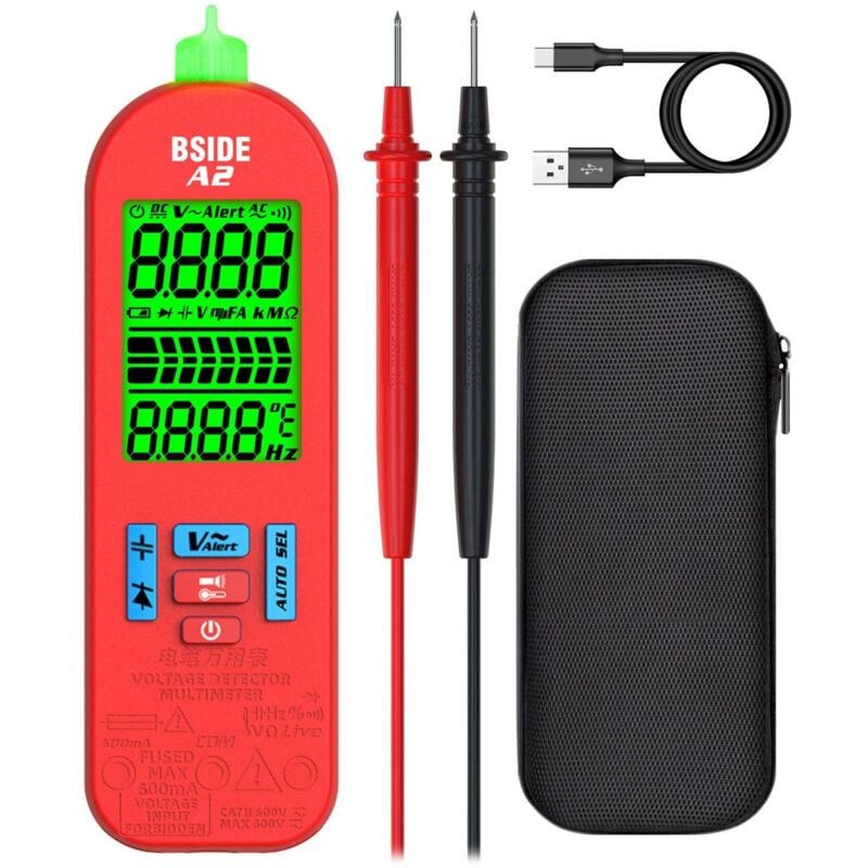 Durficst - A2 Mini Multimètre Numérique Multimètre Automatique Rechargeable 6000 Comptes Fonction vfd Testeur de Courant Tesnsion Résistance Capacité