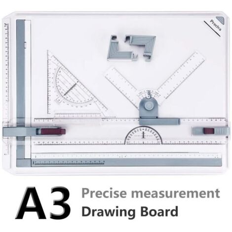 A3 Planche à Dessin, Drawing Board Metric System 51 x 36.5 cm Table à Dessin avec Mouvement Parallèle, Angle Réglable