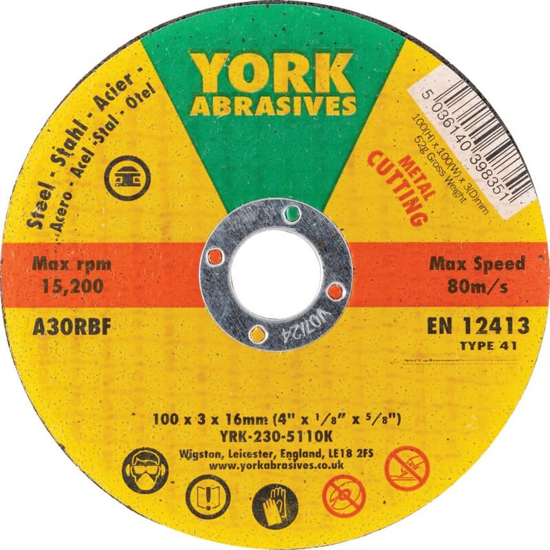 York - 100X3X16MM, A30-R bf Type 41 Reinforced Cutting Disc