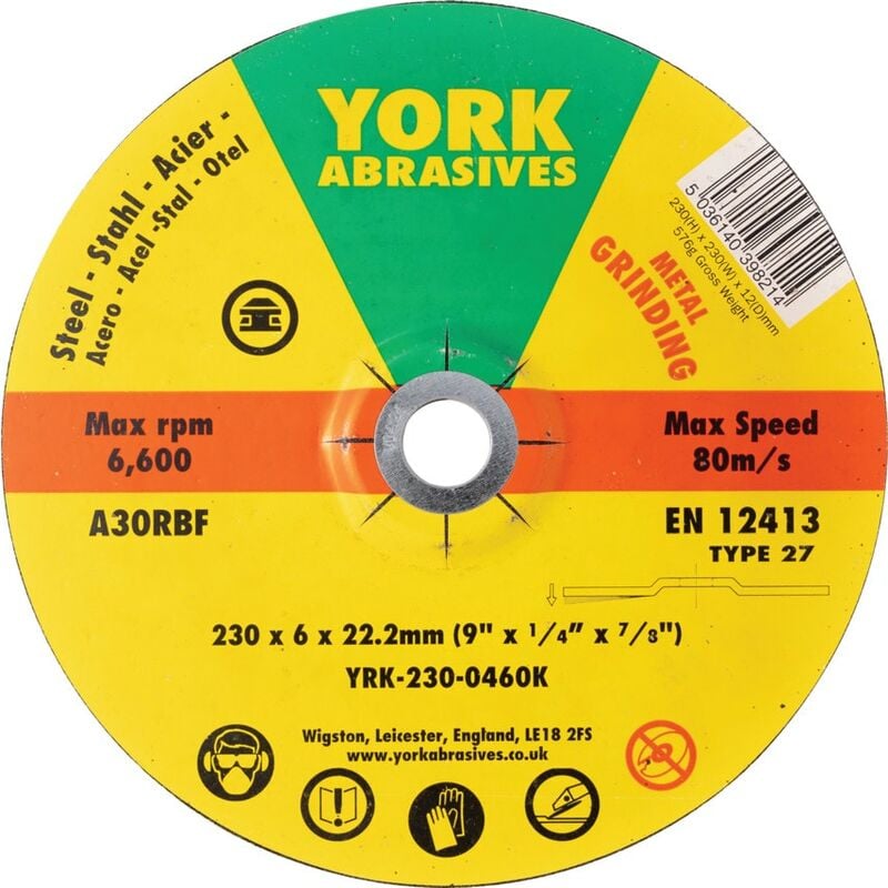 York 230X6X22.23MM A30RBF DPC Grinding Disc, Type 27