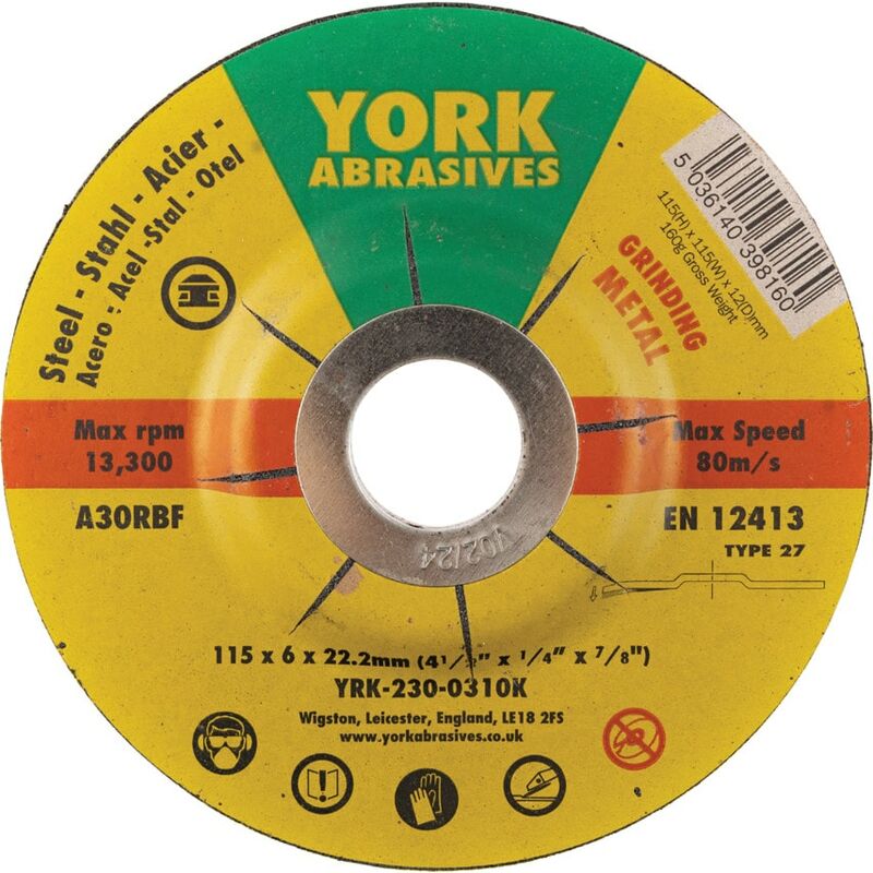 York - 115X6X22.23MM A30RBF DPC Grinding Disc, Type 27