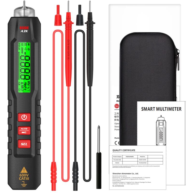 Durficst - A3X Multimètre numérique Type de stylo Testeur de tension ncv Détecteur ac dc Tension 600 v lcd Backlight and Flashlight