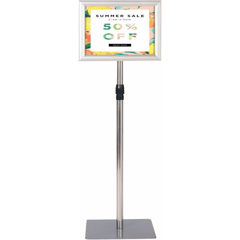

Soporte para Carteles A4 de Metal Póster de Menú Publicidad de Pie Altura Ajustable Giratorio (Plata)