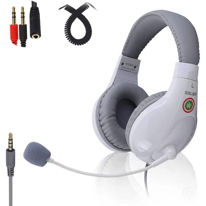 

A566E Auriculares con cable para computadora Auriculares ligeros con cancelacion de ruido para estudiantes con microfono para prueba de educacion de