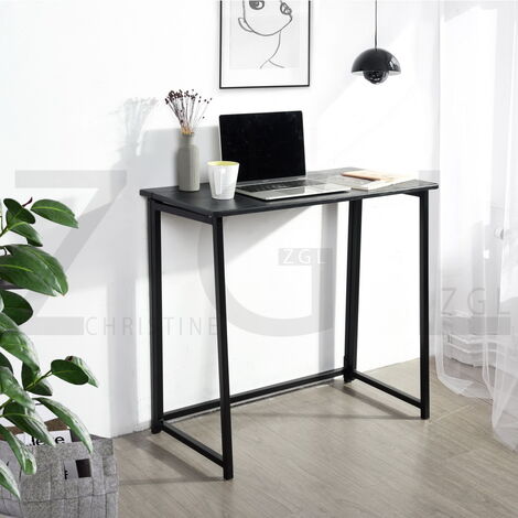 A6j0 Bureau D Ordinateur Pliant Chene Bois Pied Metal Noir 80 44 74cm 0200500006871