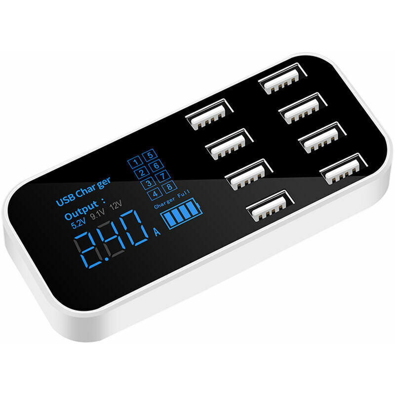 Soleil - A9S Chargeur de Voiture Rapide 8 Ports Multi usb Écran lcd Chargeur de Téléphone 12V Hub usb pour Téléphone Tablette dvr, Noir