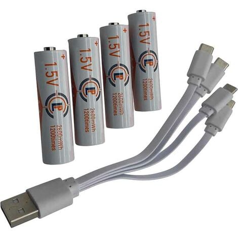 AA Batterie 4er Set Lithium Ionen Akku mit USB C Ladekabel 1,5 V / 2600 mWh