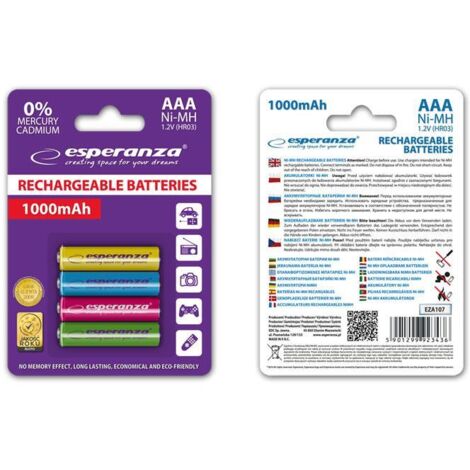 AAA Esperanza 1000mAh Akkus, 4 Stück, verschiedene Farben