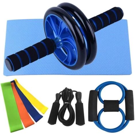 AB Roller avec Tapis pour Genoux,Roue Abdominale,3 mètres de Corde à Sauter,Cercle de résistance Ensemble de 8 pièces Fitness