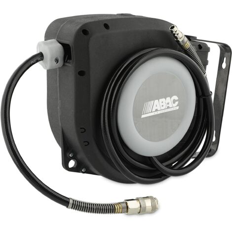 ABAC Avvolgitubo Automatico G-8/12, Tubo in PVC da 9 Metri, Avvolgitubo con Alloggiamento Girevole a 180°, 2 Viti di Montaggio Incluse, 9 Metri, Nero
