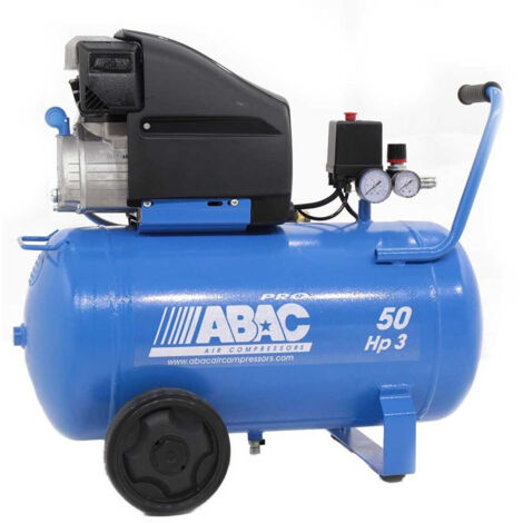 Abac – Compresseur à piston 50L 3CV 10bar – Débit 18,6 m3/h – Cylindre fonte – Raccord rapide multiprofil – Pour outils pneumatiques