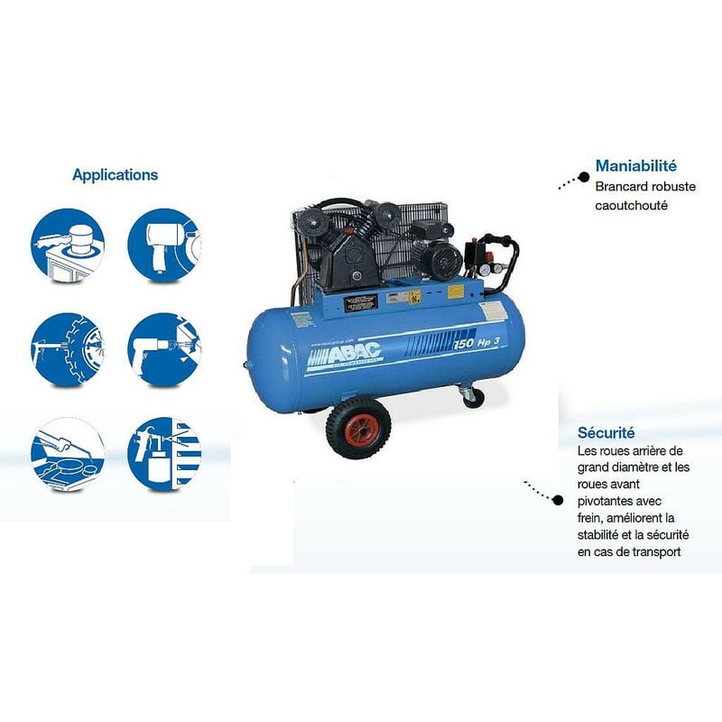 Compresseur Bi-cylindre en v 21,8 m3/h 3CV 200 litres – VCF3/200 CM3 - Abac
