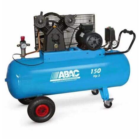 Abac – Compresseur d'air à piston 150 litres 3CV mono – Débit 21,8 m³/h à 9 bar – Moteur monophasé 230V – Tête en fonte durable