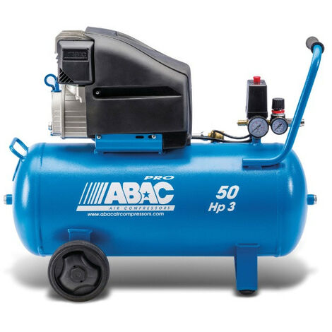 Abac – Compresseur d'air à piston 50 litres 3 CV – Débit 18,6 m3/h – Pression 10 bar – Entraînement direct – Pour chantiers humides