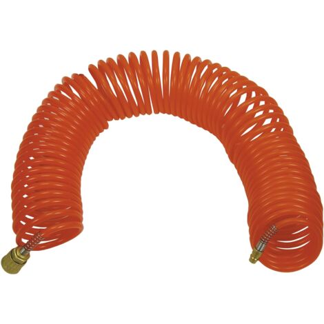 ABAC Tubo flessibile spiralato per aria compressa, diametro esterno 8 mm e diametro interno 6 mm. Completo di raccordi ad innesto rapido universali alle estremità. Lunghezza 15 metri