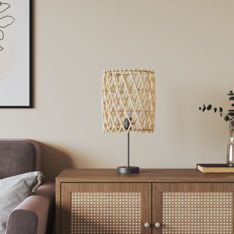 Vidaxl – Abat-jour en osier naturel Ø23x28 cm – Support métal E27 – Pour plafonnier ou lampe de table – Élégance et fonctionnalité