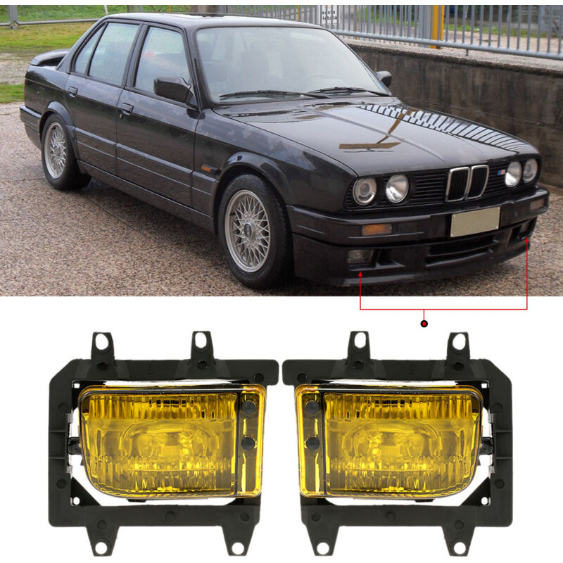 Asupermall - Paire de lentilles de phare antibrouillard avant gauche et droit en plastique transparent pour bmw E30 série 3 1985-1993, jaune