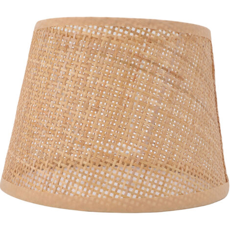 Abat-jour Artisanal Lampe de Table Retro Tissage en Rotin Compatible E27 E14 Cadre Fer Carré 16.5x22x15.5cm