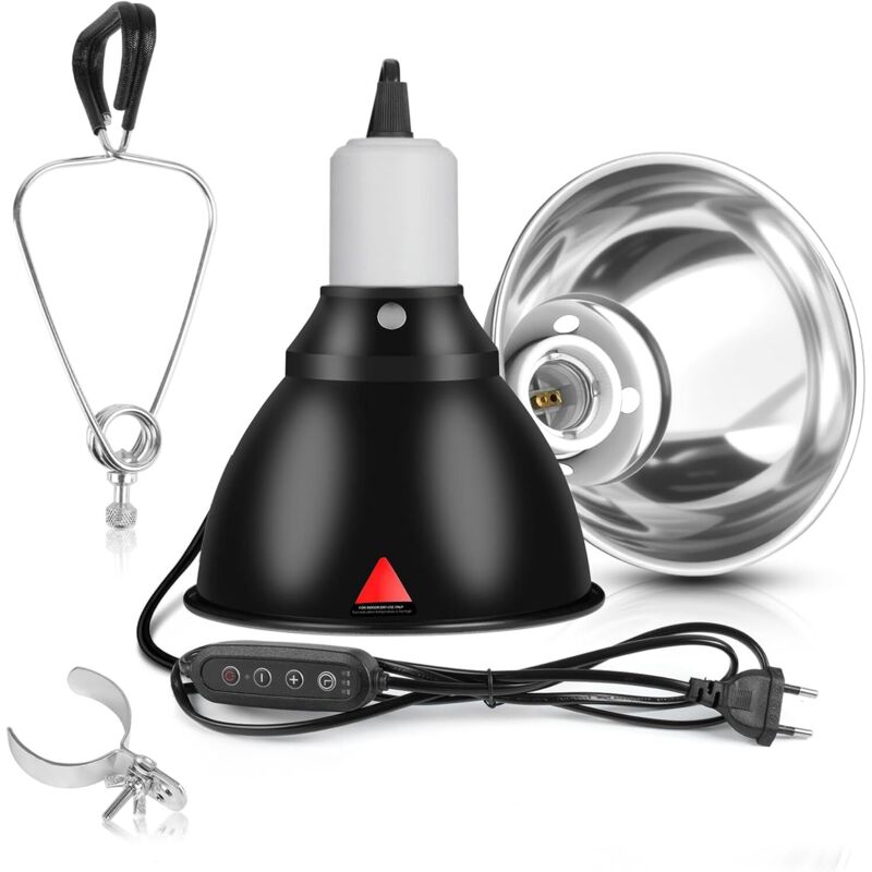 Abat-jour chauffant pour reptile, Abat-Jour Pour Lampe chauffante Tortue E27 avec clip de suspension, contrôle du temps et de la température, Pour
