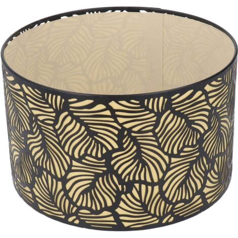 Abat-jour Creux Noir Métal Doublure Jaune pour Lampe de Table Culot E27 E14