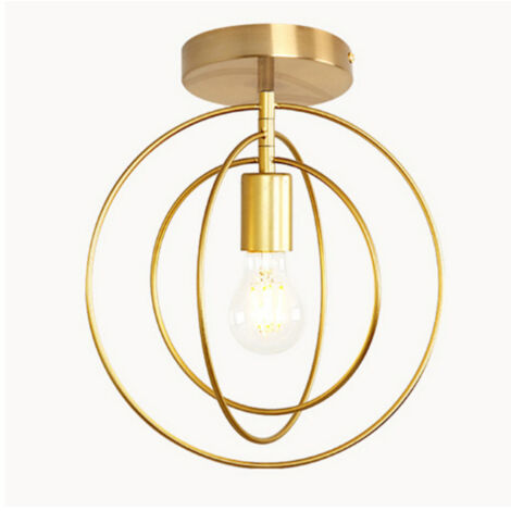 Abat-jour de plafond rond E27 Suspension Vintage Industriel Fer Métal Anneau Pendentif Led Antique Suspension Pour Chambre Salon Maison Hôtel Bar Couloir Cuisine Or [Classe énergétique A+]