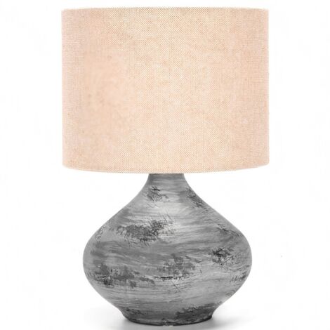 Abat-jour en céramique Vintage Art, texture grise, abat-jour en tissu beige, sans ampoule, douille E14
