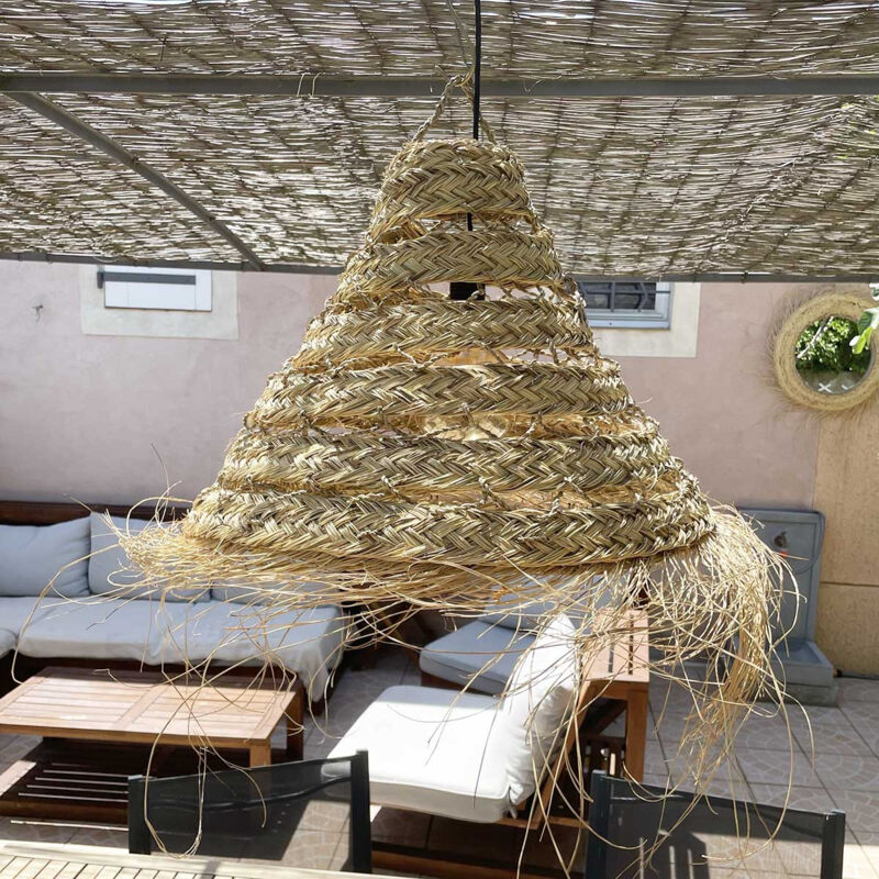 Abat-jour en paille Alfa ajouré pour lustre fait au Maroc XL