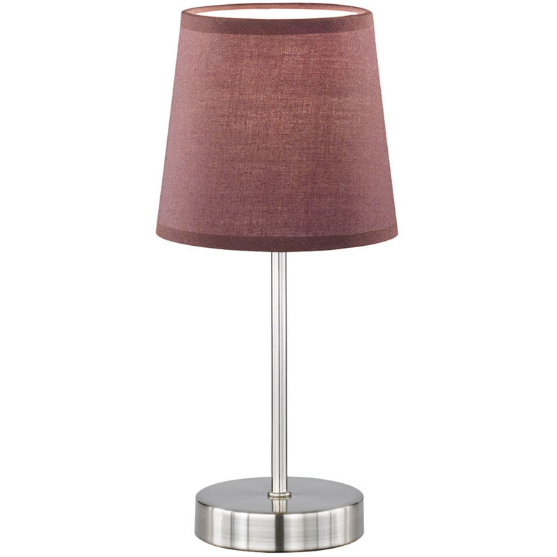 Image of Lampada da tavolo, lampada da comodino, lampada laterale, lampada da soggiorno, lampada da camera, tessuto marrone, metallo nichel opaco, 1x attacco