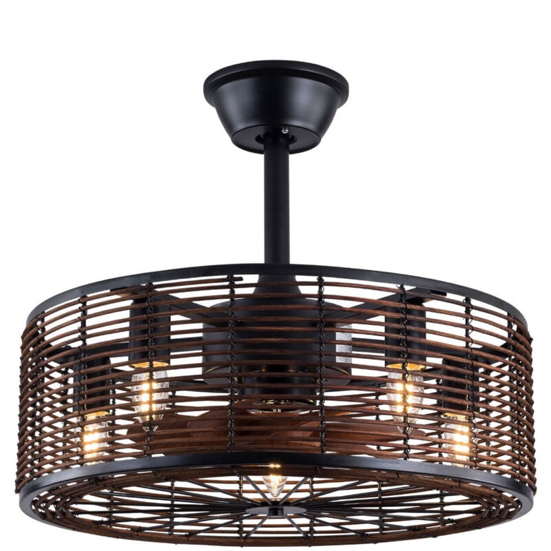 Senderpick - Abat-jour marron Lampe de plafond Ventilateur de plafond Avec lumière Télécommande Timing