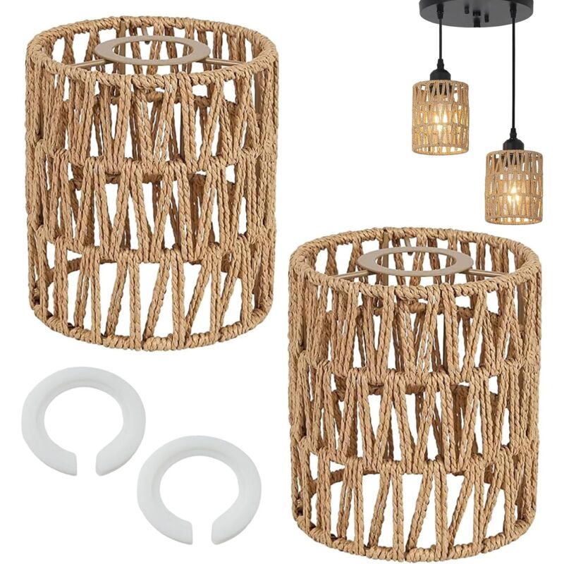 Abat-jour Plafond 2 Pièces Abat Jour Rotin Corde Tissée à la Main Style Boho Décoration de la Maison pour E27 E14 Applique Suspendue Lampadaires