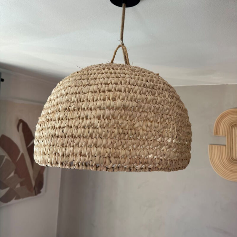 Abat jour pour Lampe coupole en palmier 'Doum' du Maroc tressée
