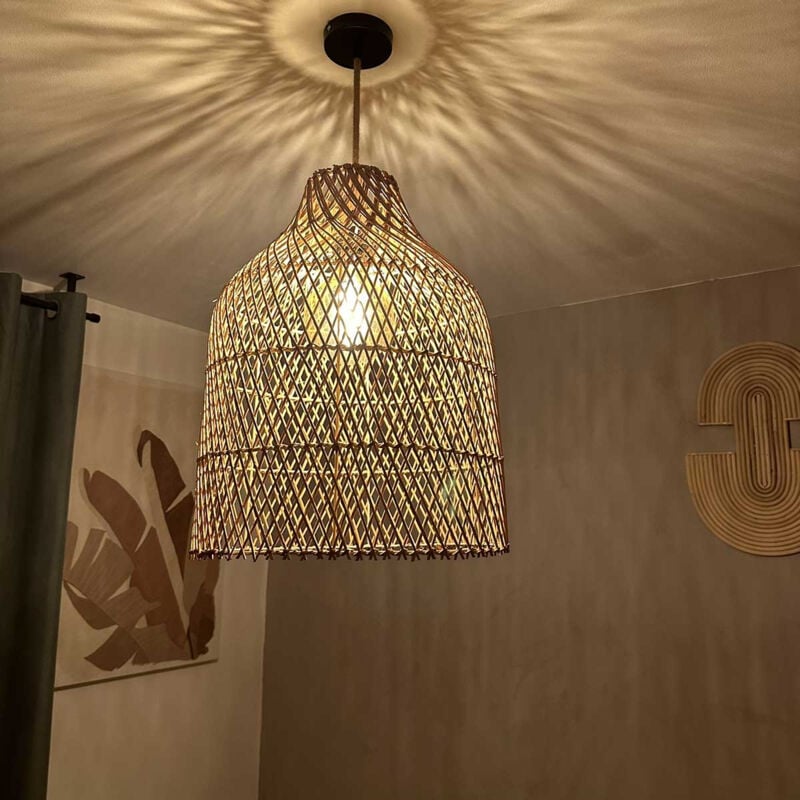Abat jour pour Lampe en Rotin Naturel Marron forme cloche